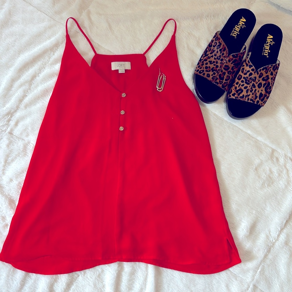 Orange flowy tank, Loft outlet,  gold buttons, S